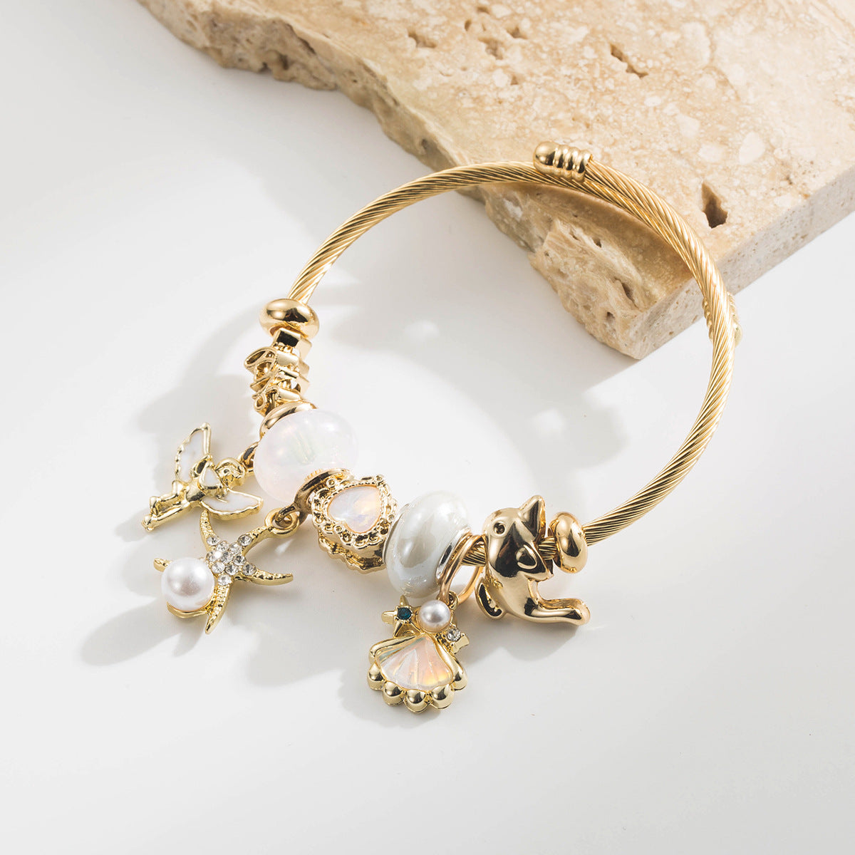 Wholesale Trendy Pearl Shell Starfish Bird Charm Bracelet Rhinestone Alloy Jewelry Accessory Gift
