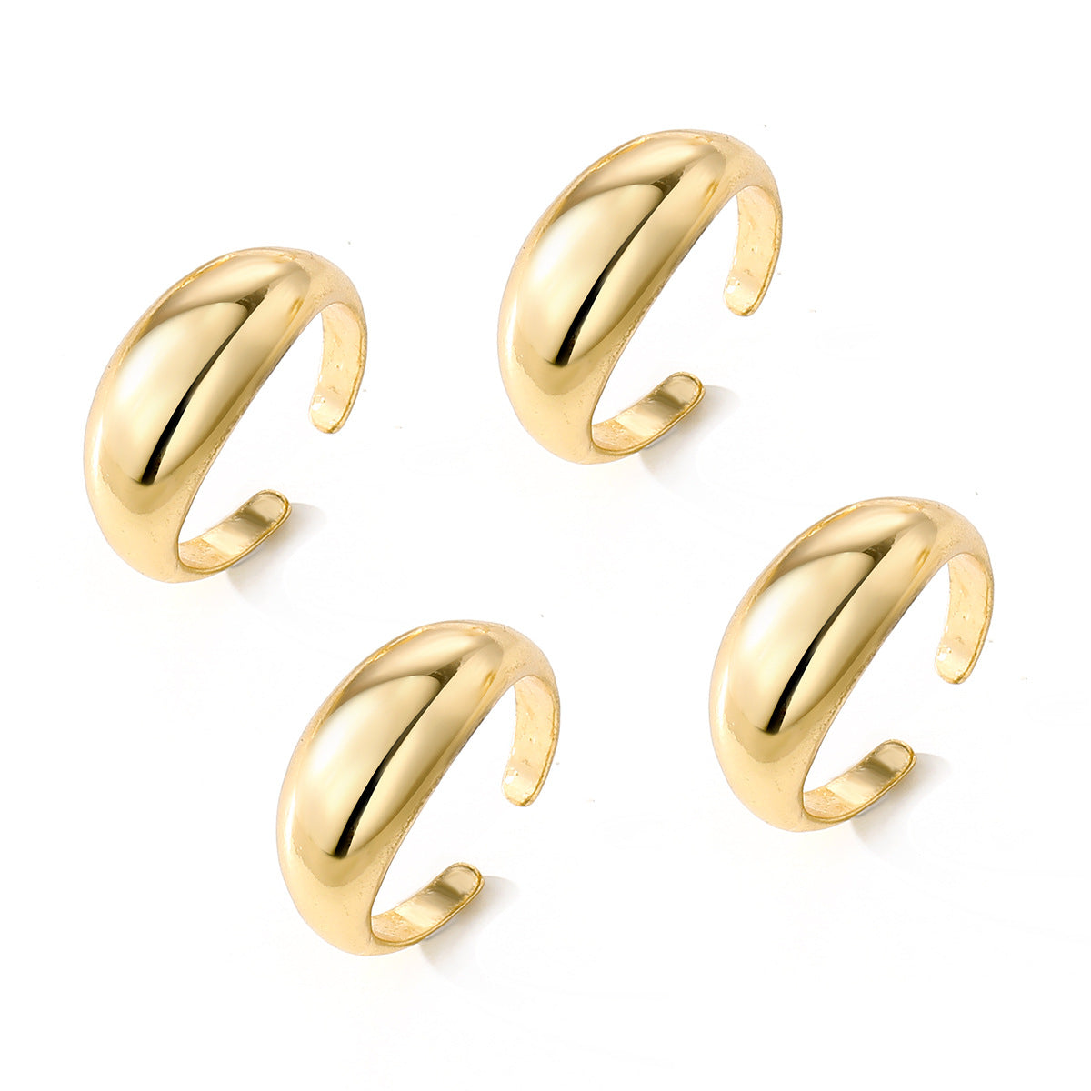 Wholesale geometric UV plating material oval ring 4-piece set of irregular smooth opening ring