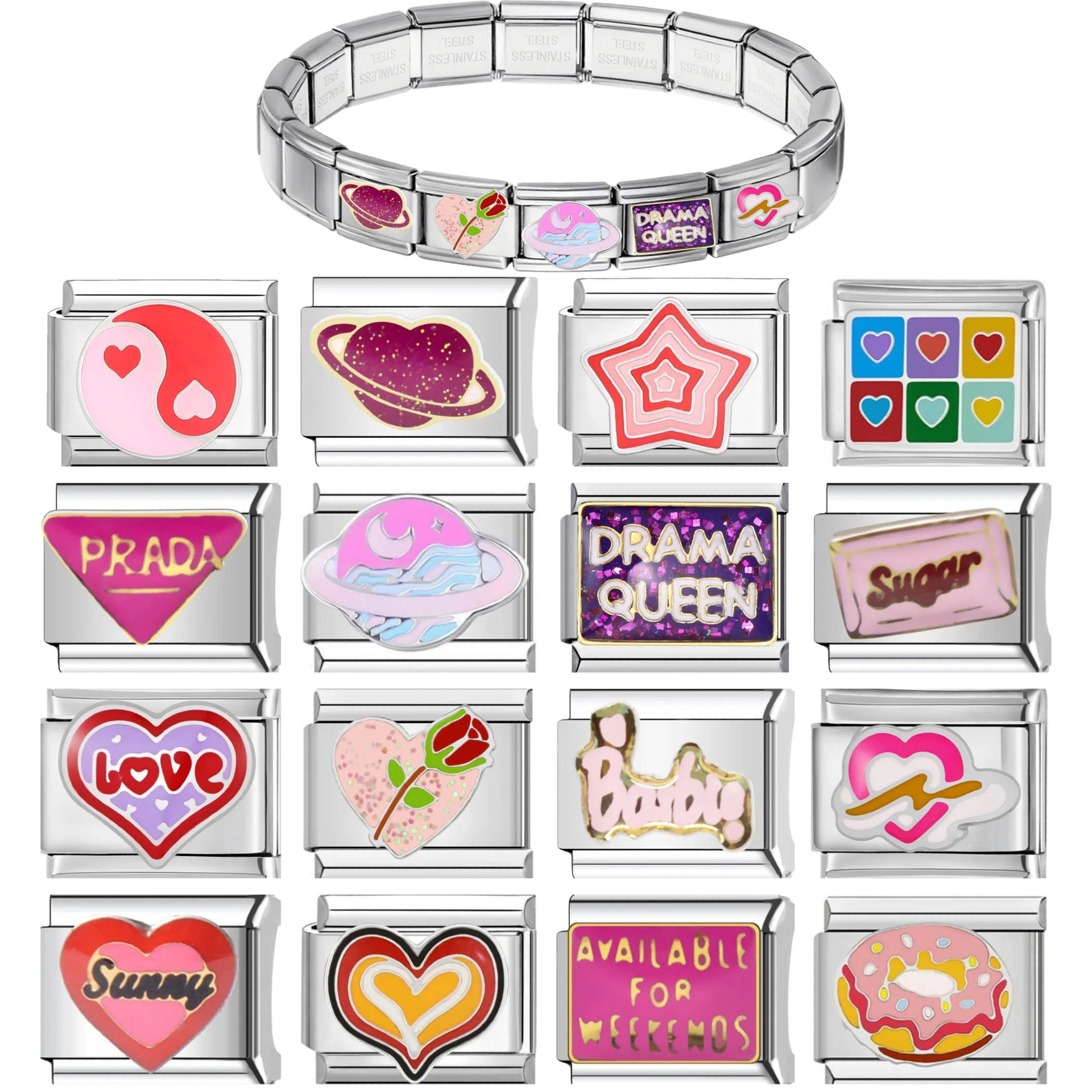 Wholesale Cartoon Series DIY Italian Charm Bracelet Titanium Steel Modular Design For Women Fashion Accessory Gift