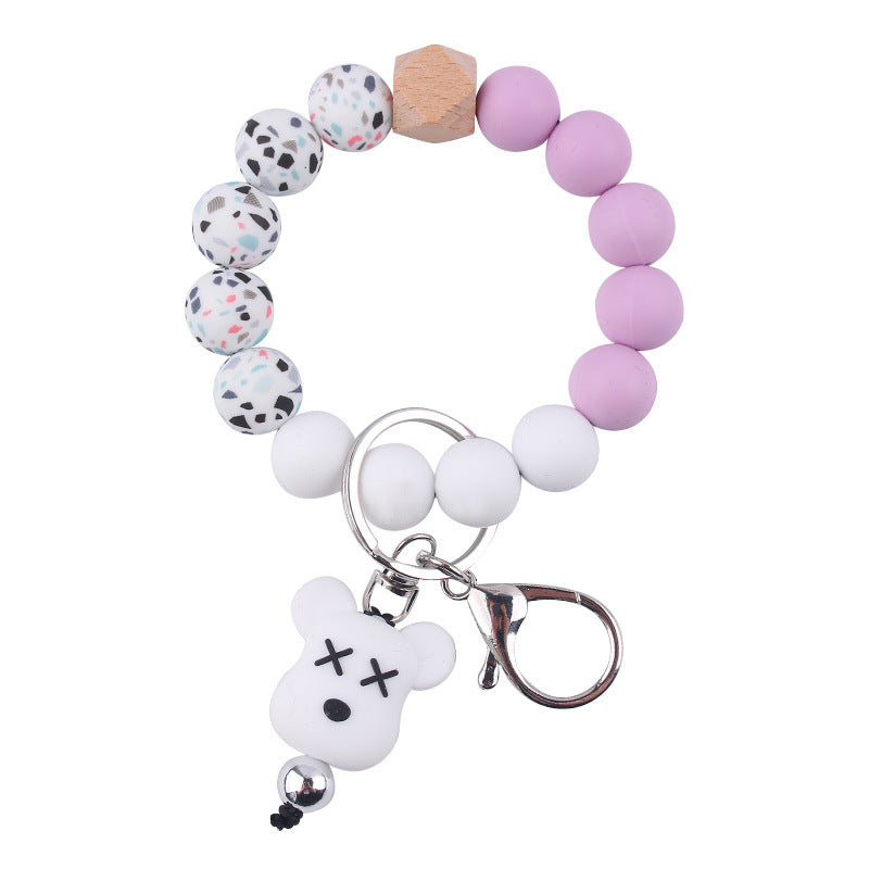 Wholesale Cartoon Bear Silicone Beaded Wristlet Keychain ACC-KC-GuangTian073
