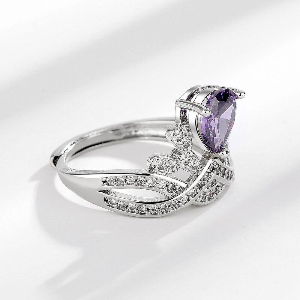 Wholesale Full Diamond Crown Purple Zircon Light Luxury Personality Opening  Ring