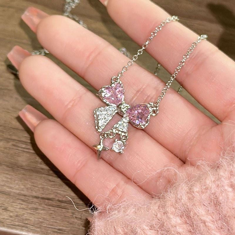 Wholesale  pink bow necklace  clavicle chain