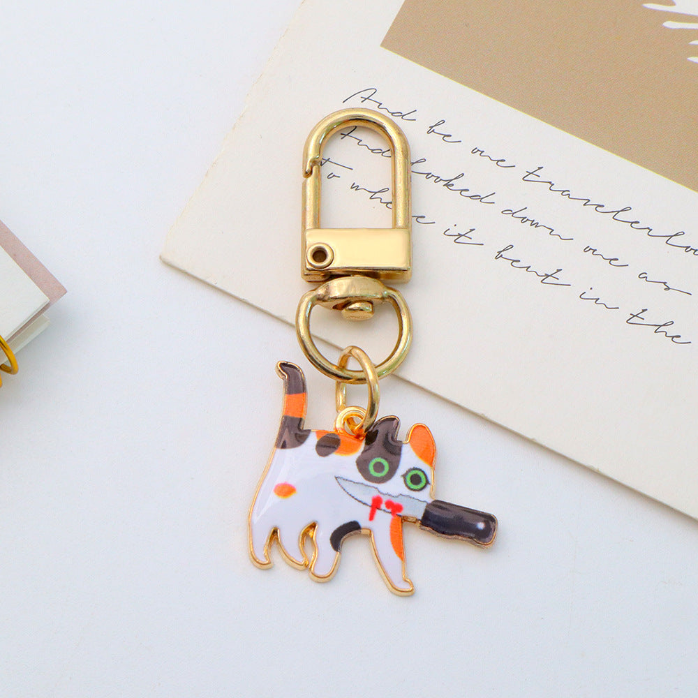 Wholesale Cartoon Cat Metal Pendant Keychain Bag Charm Car Key Accessory Gift