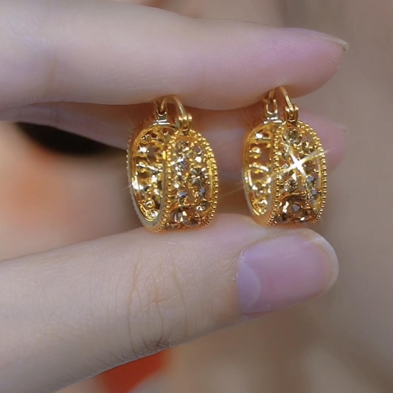 Wholesale Full Diamond Ear Buckle  Light Luxury brown Diamond Earrings