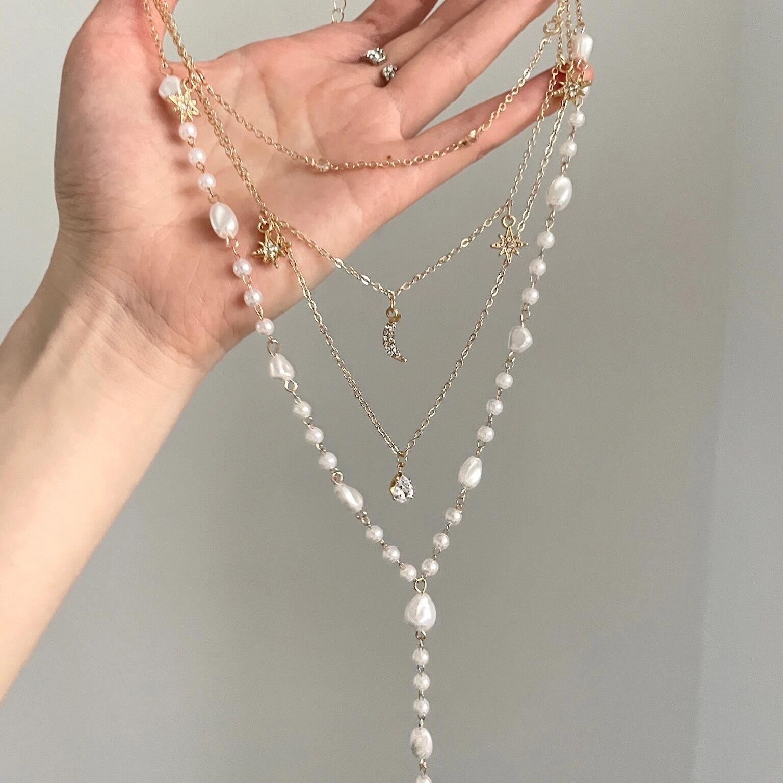 Wholesale Baroque Pearl Star Moon Tassel Necklace Layering Jewelry Chic Fashion Accessory Gift
