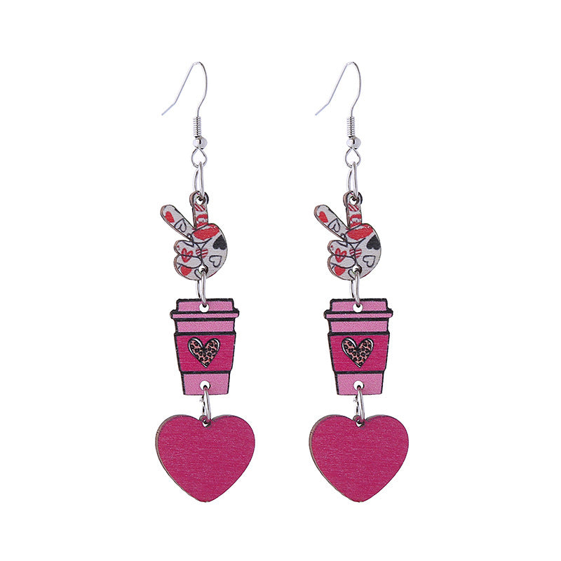 Wholesale Pink Valentine' s Day Three Heart-Shaped Cute Cat Earrings