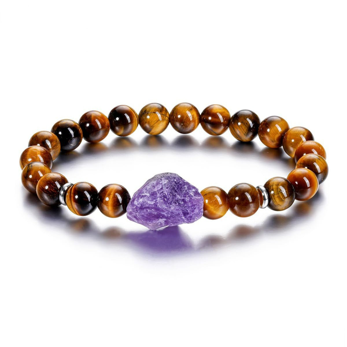 Wholesale Amethyst Raw Stone Bracelet 8mm Round Bead Tiger Eye Elastic Rope Bracelet