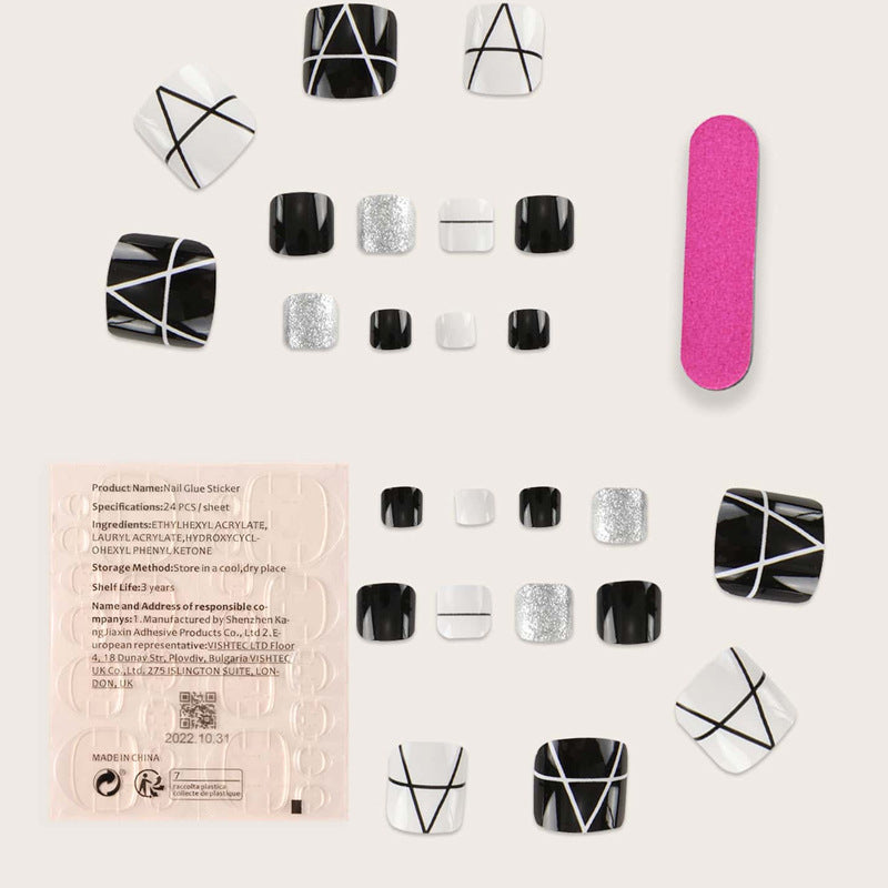 Wholesale of 24 Pieces of Plastic Silver Toenails Press on Nails Kits for Nail Enhancement ACC-NS-MeiSu012
