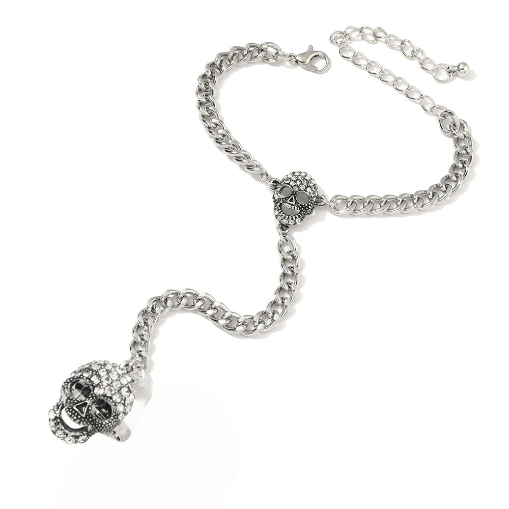 Wholesale Gothic Skull Rhinestone Ring and Bracelet Set - Fashion Accessory for Everyday Wear or Gift