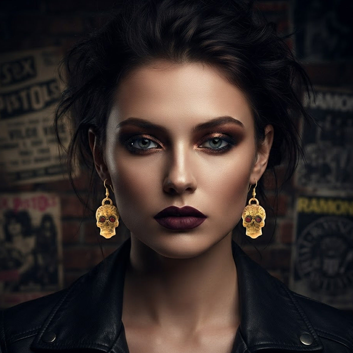 Wholesale Retro Alloy Sugar Skull Earrings Day of the Dead Jewelry Accessory