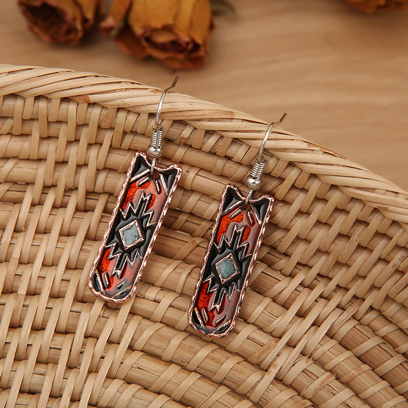 Wholesale  bohemian Western style craft pattern drop oil earrings