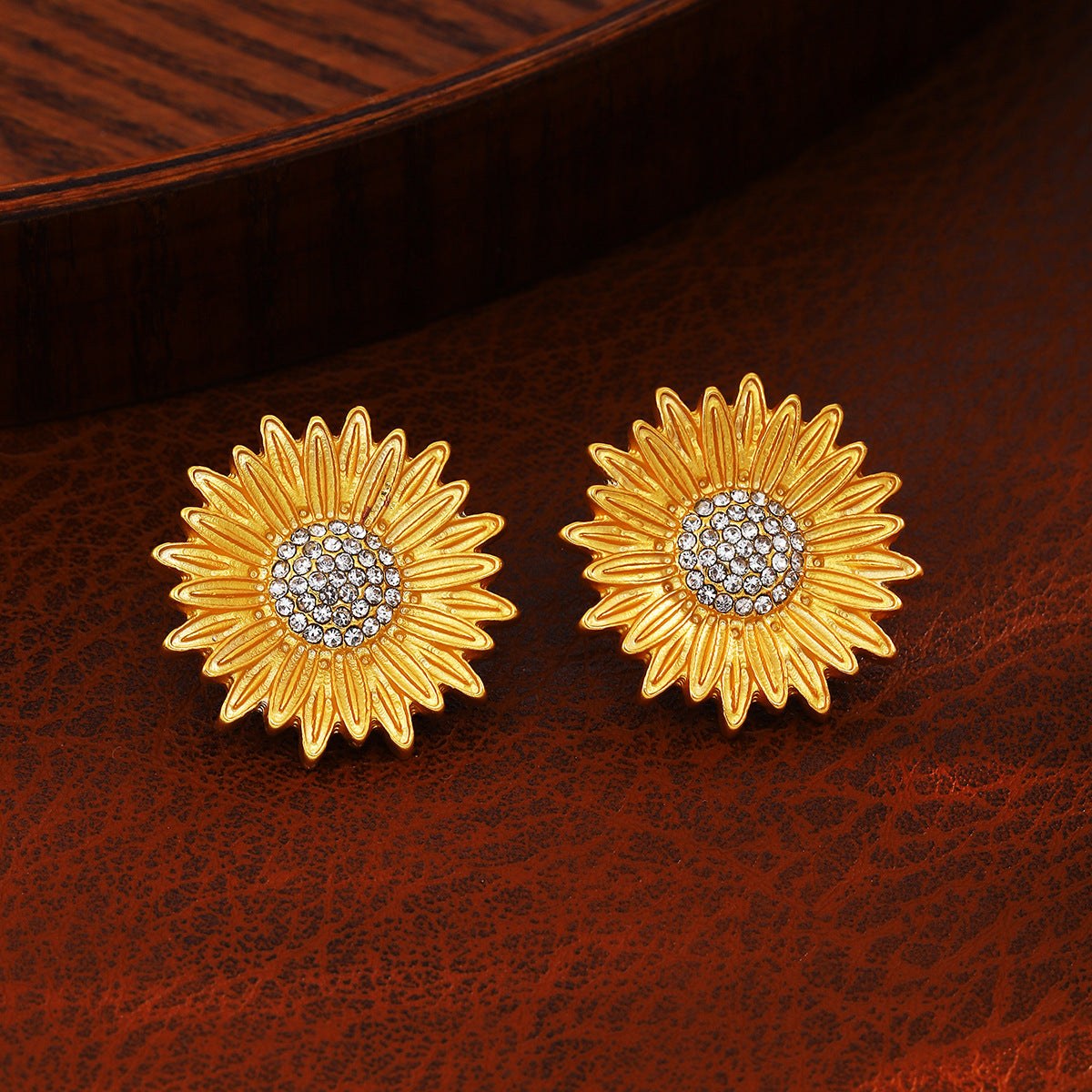 Wholesale Silver Needle  Diamond Sunflower Earrings