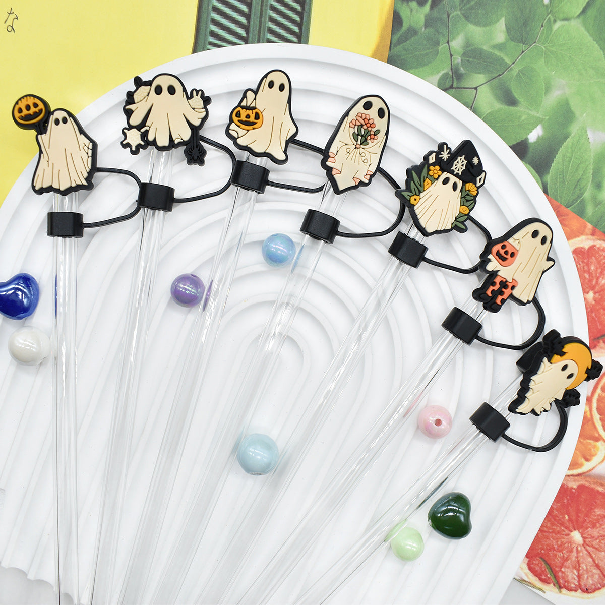 Wholesale Random 100pcs Halloween 10mm PVC Soft Straw Tube Cap ACC-SCR-RYY085