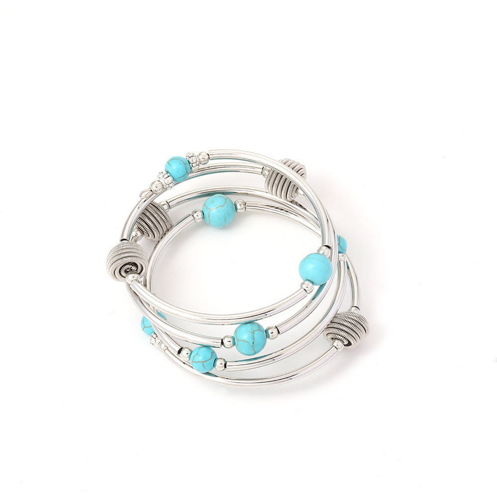 Wholesale Natural turquoise wrapped bracelet multi-layer women' s bracelet