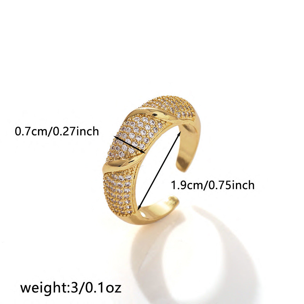 Wholesale Gold Plated Copper Zircon Open Ring with Crown Design Jewelry Accessory Gift