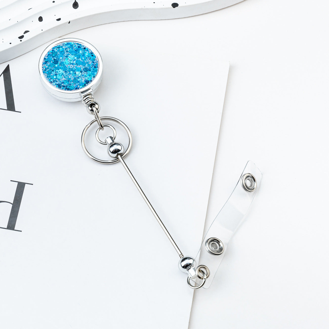 Wholesale DIY Beadable Glitter Sequin Badge Reels Easy-pull Buckle Retractable Plastic Easy-pull Badge Reel Buckle Retractable Buckle