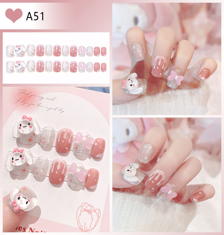 Wholesale 24 Pieces/box Glitter Nail Stickers Flower Pearl Wearable Nail Press-on Nails Kits Nail Stickers