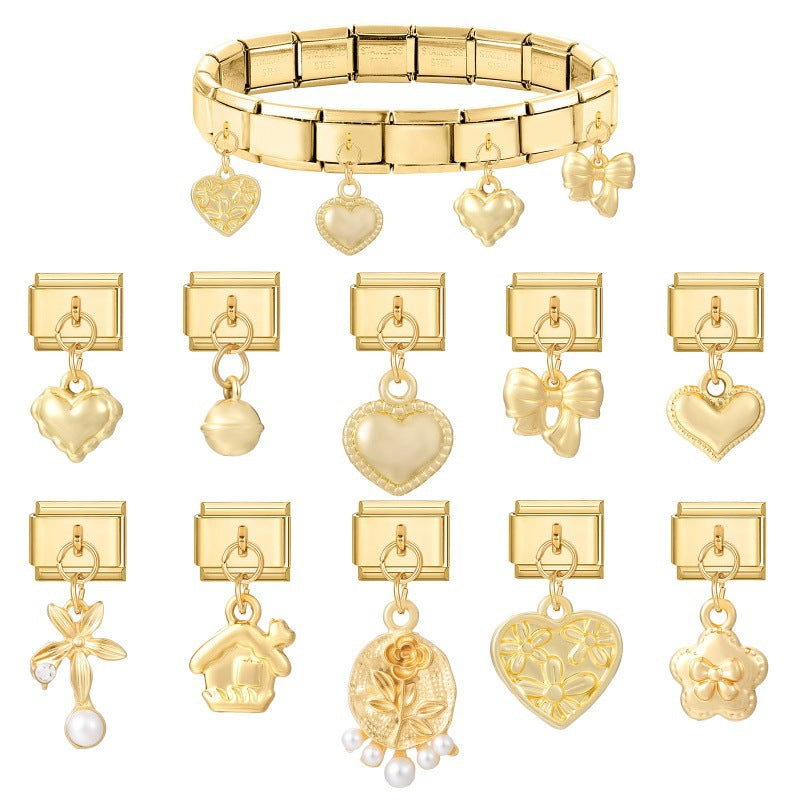 Wholesale 9mm Italian Charm Starter Bracelets DIY Heart and Bowknot Pendant Style Stainless Steel Composable Bracelet