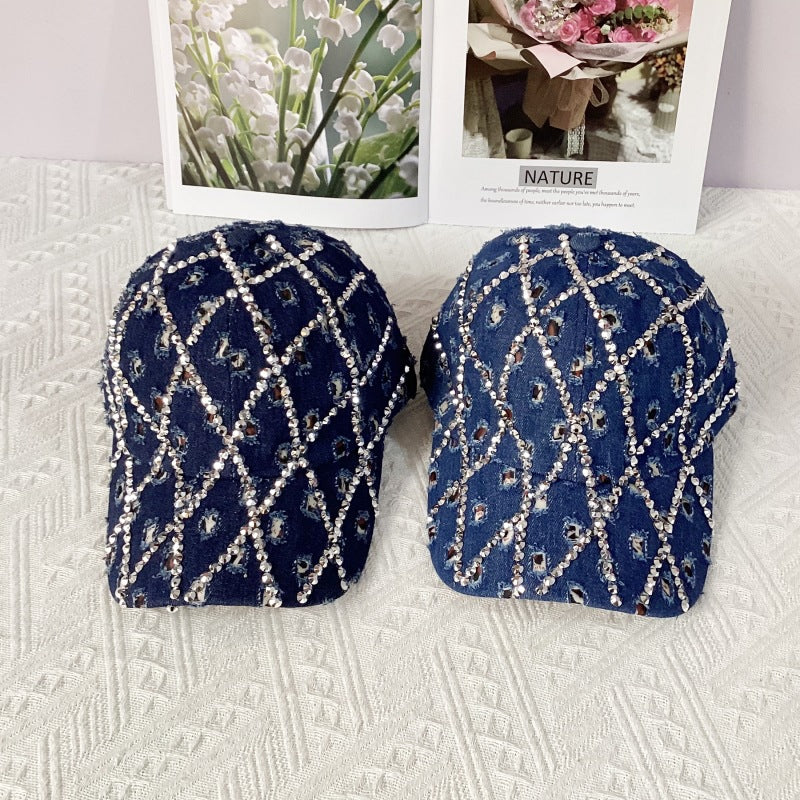 Wholesale  Ripped Leopard Washed Cowboy Hat  Diamond Rhinestone Fashion Baseball Cap