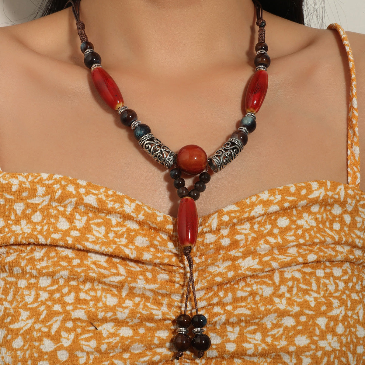 Wholesale Ethnic Style Beaded Ceramic Bead Necklace Bohemian Gravel Color Necklace ACC-NE-JunJie007