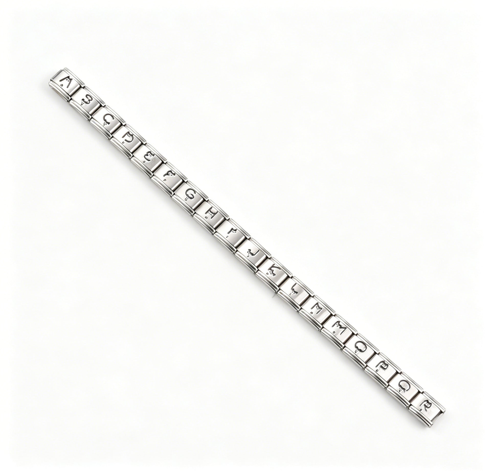 Wholesale Stainless Steel Polished 9mm Elastic DIY Bracelet with Black Alphabet Beads and LUCK Charm Unisex Jewelry Accessory