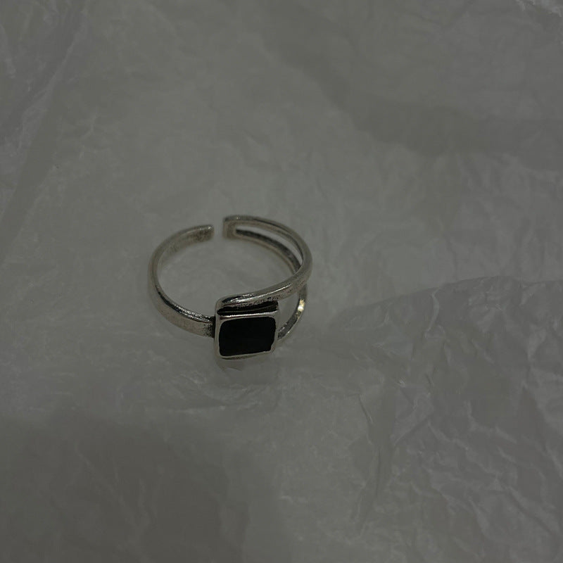 Wholesale retro geometric square black agate ring