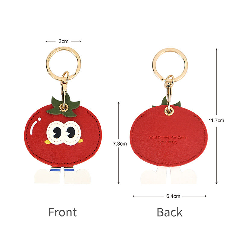 Wholesale Fruit Print Drop Shaped PU Leather Card Holder Keychain Cute Bag Charm Boutique Resale Gift