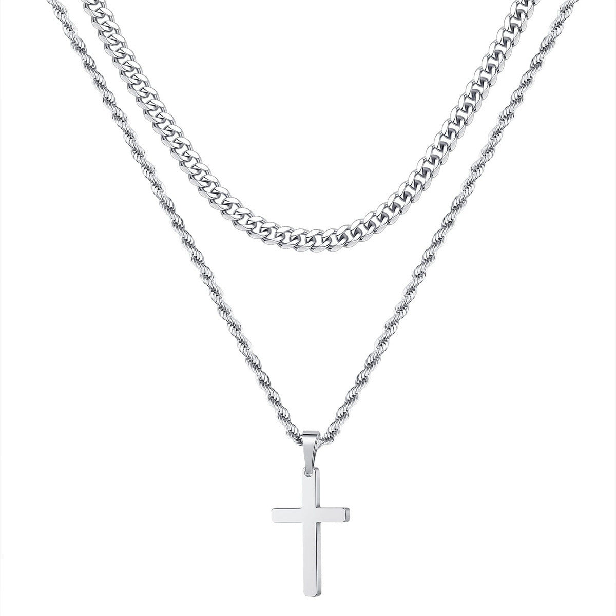 Wholesale  gold cross stainless steel double-layer necklace