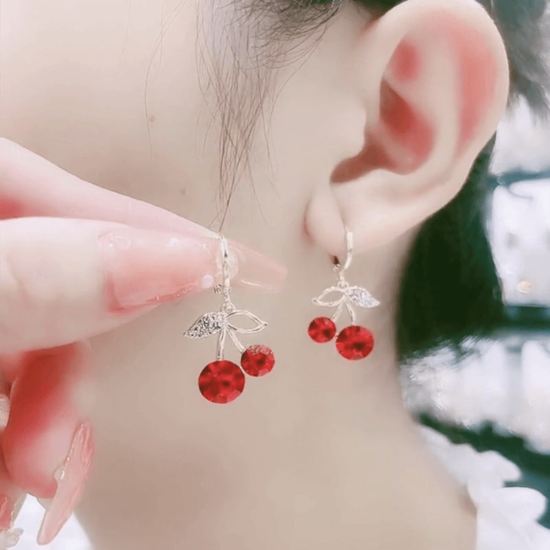 Wholesale Red Rhinestone Cherry Luxury Earrings