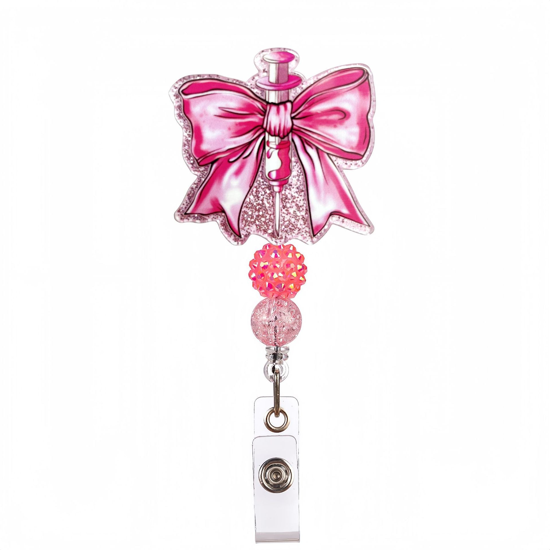 Wholesale Acrylic Glitter Medical Beaded Diamond Ball Bow Badge Reels Keychains