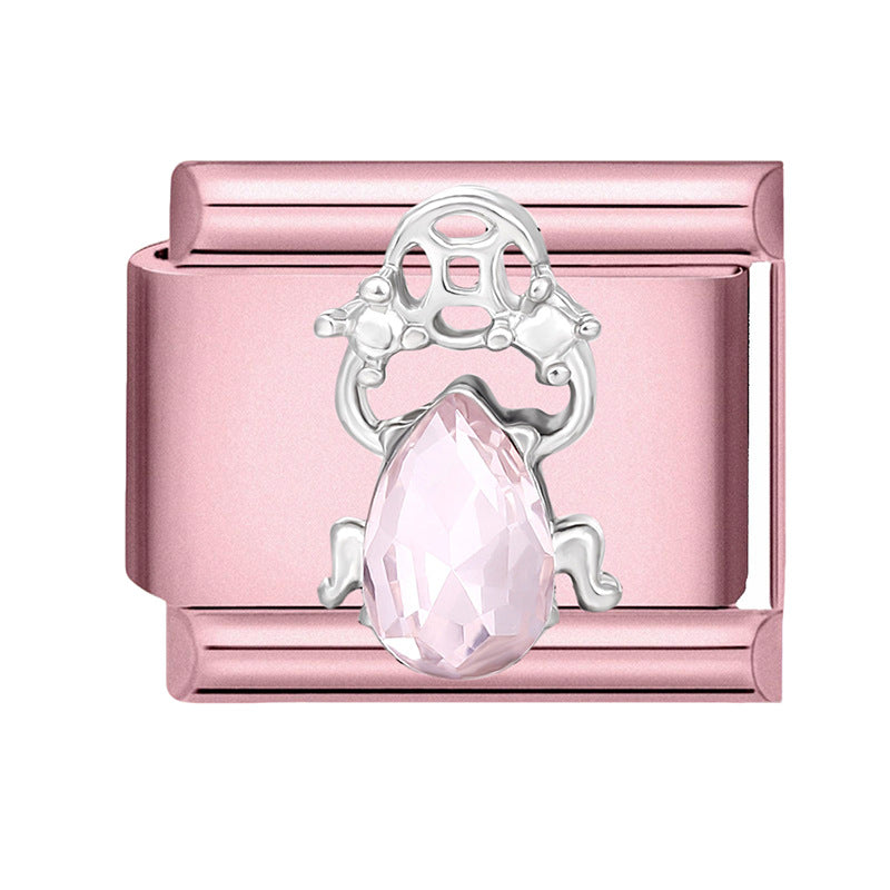 Wholesale 9mm Italian Charm Starter Bracelets pink series  DIY  Single Section Creative Stainless Steel Composable Bracelet