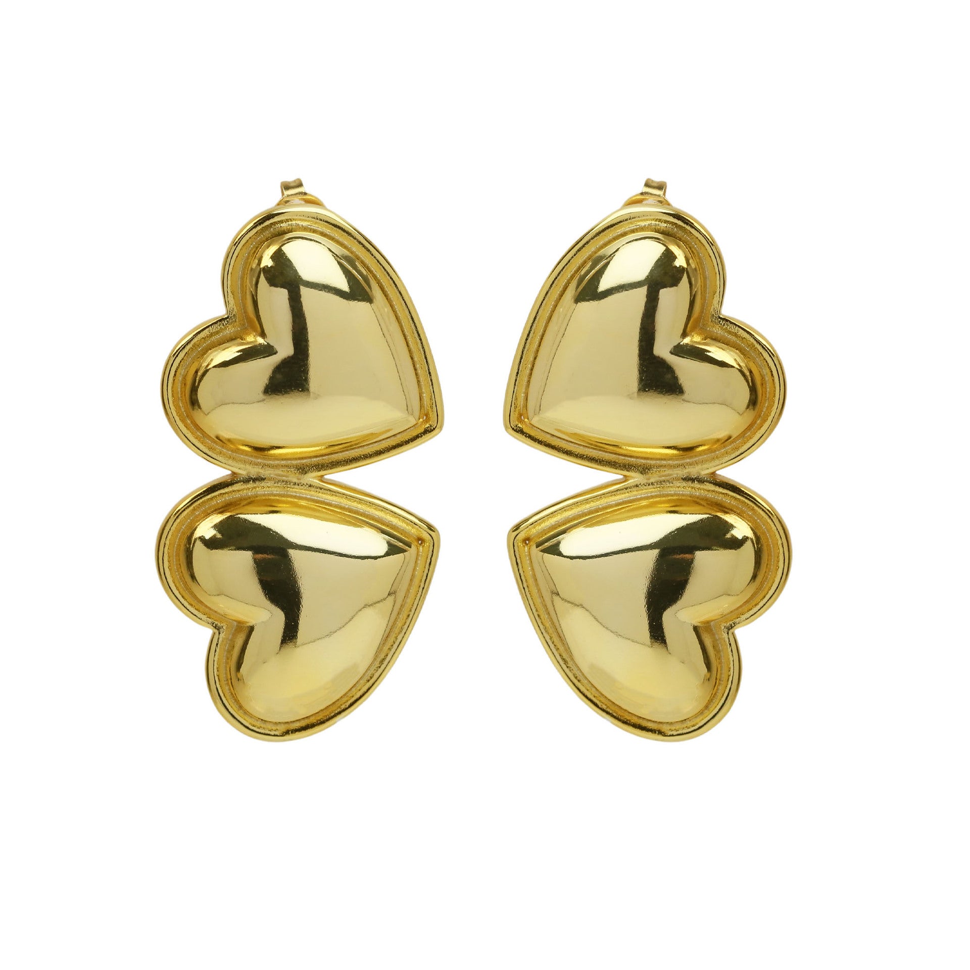 Wholesale 18k Brass Double Love Heart Heart Big Earrings