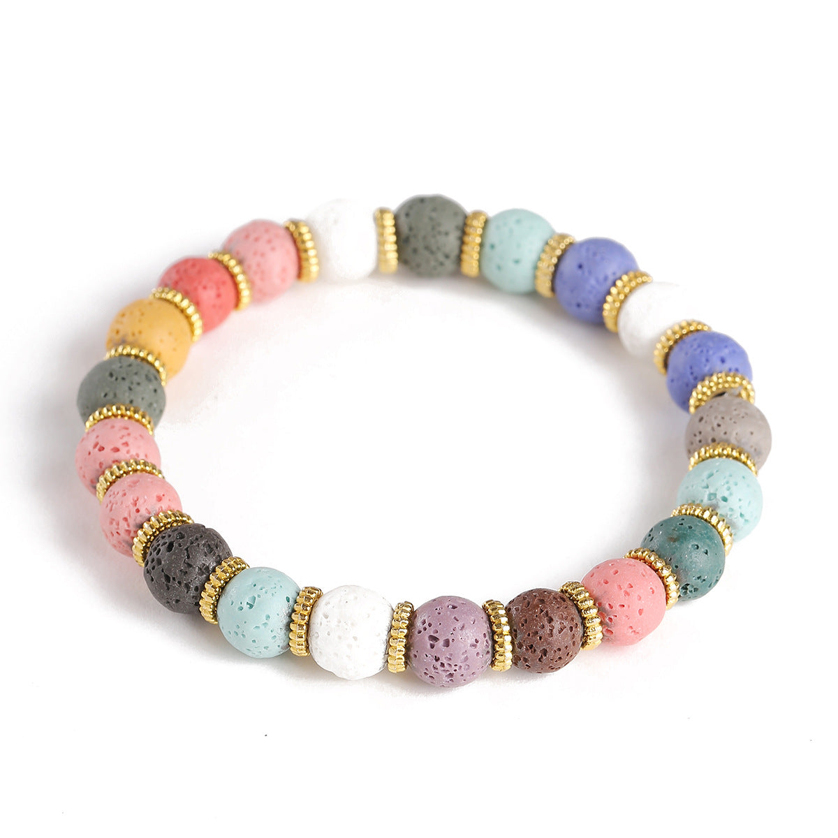 Wholesale Rainbow Volcanic Stone Bracelet Handmade Mixed Beads Unisex Fashion Accessory Gift