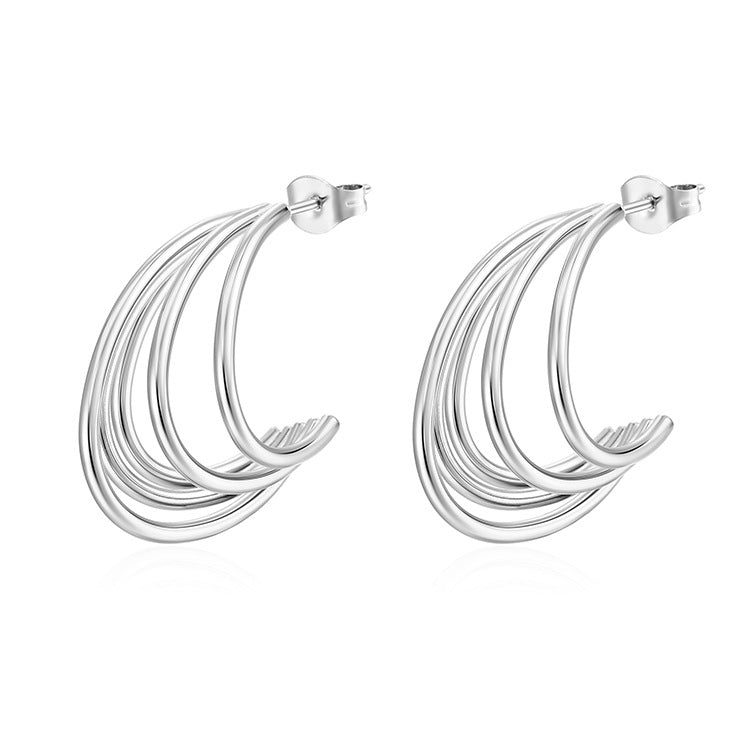 Wholesale Stainless Steel Polished Five-wire Earrings ACC-ES-MuShan030