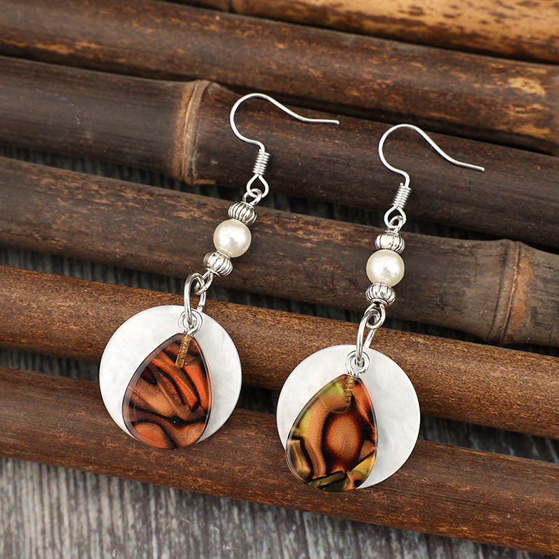 Wholesale  Bohemian Style Alloy Round Spliced Acrylic Drop Earrings