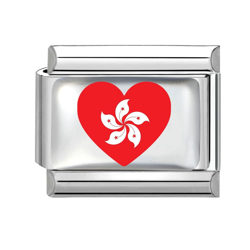 Wholesale Electroplated Stainless Steel Heart Italian Flag Charm DIY Bracelet Jewelry Accessory Boutique Resale