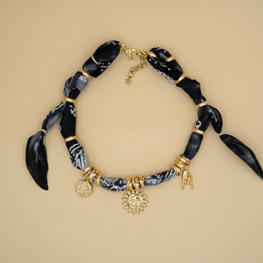 Wholesale Titanium Steel Hand-knotted silk scarf pattern printed bracelet