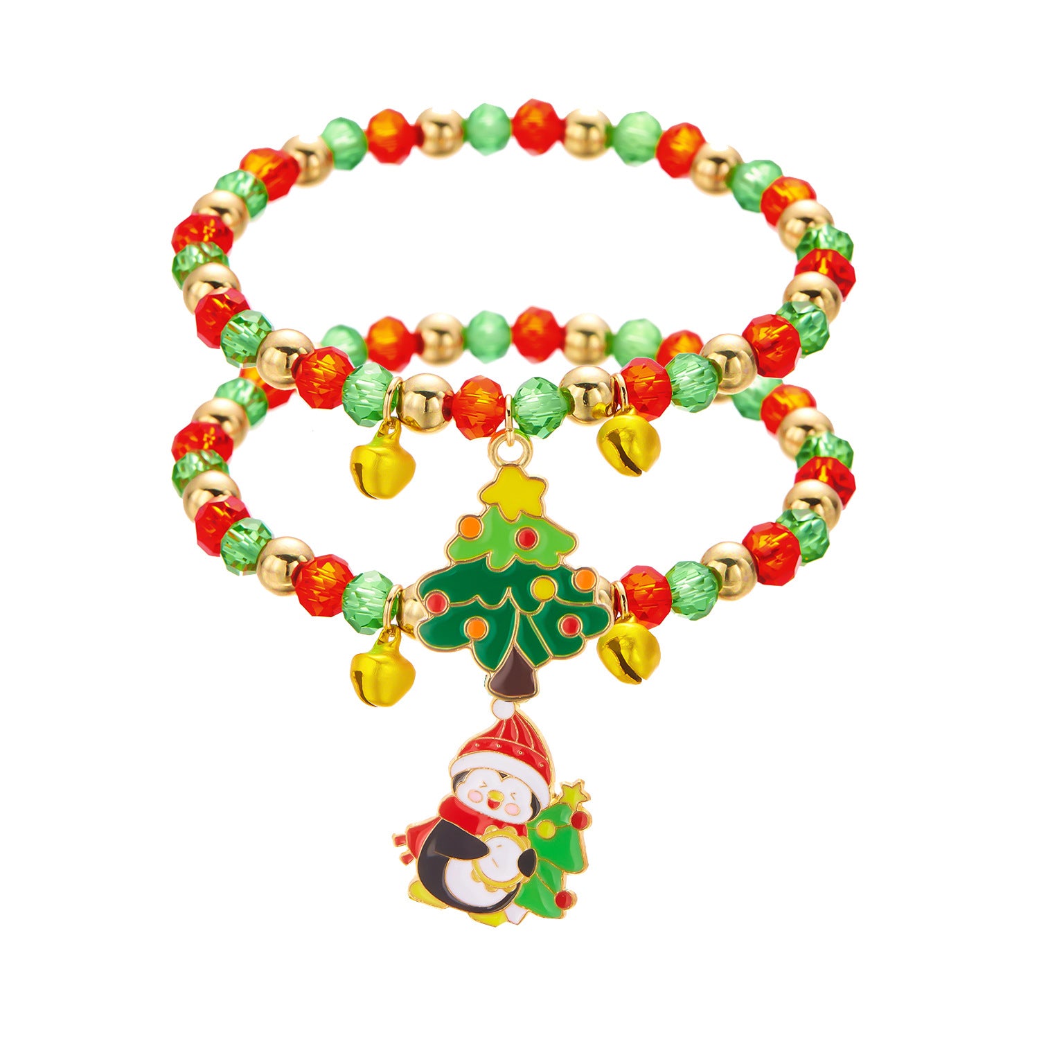 Wholesale Christmas Tree  Red and Green Crystal Beaded Bracelet
