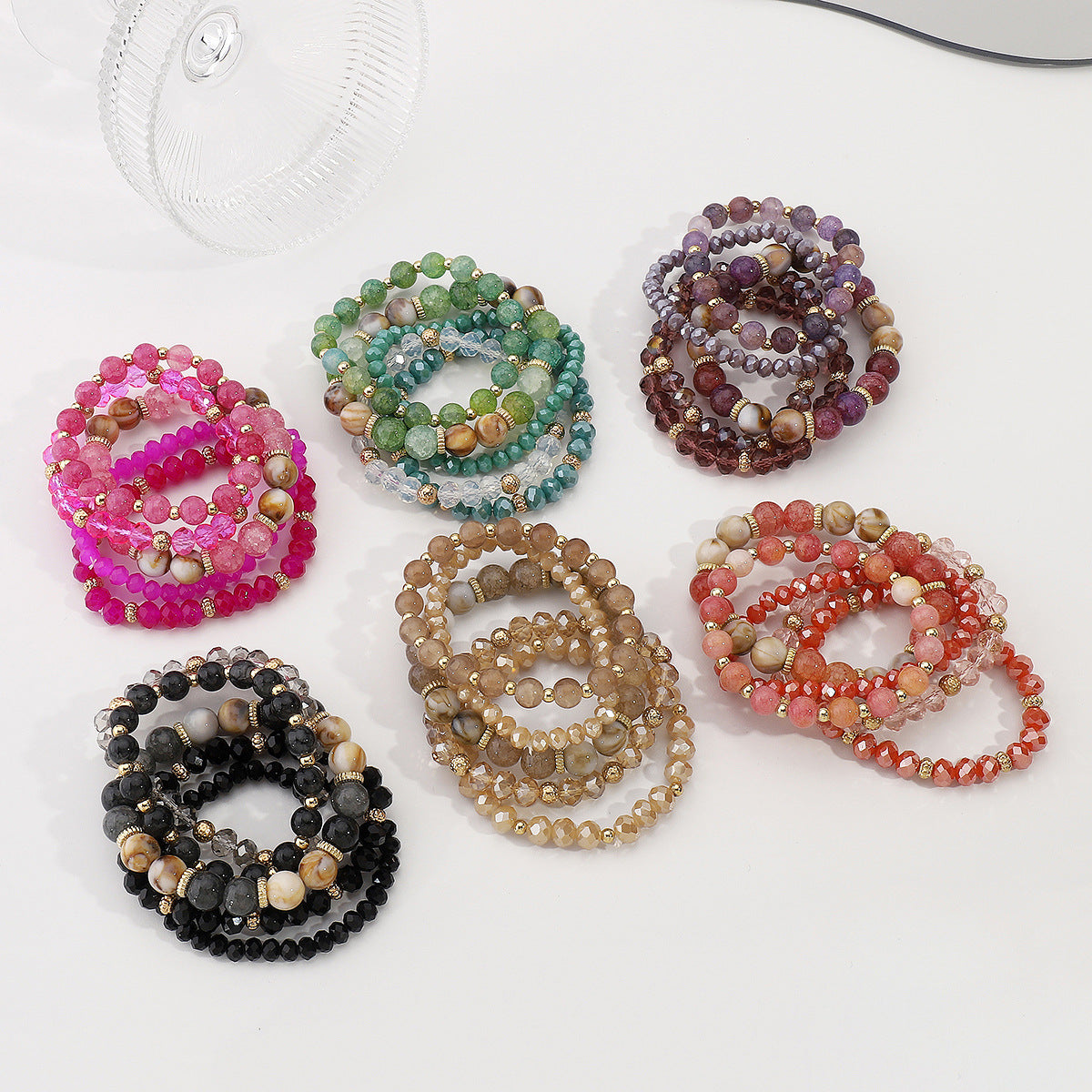 Wholesale  Bohemian Rice Bead Bracelet Contrast Color Overlapping Bracelet suit