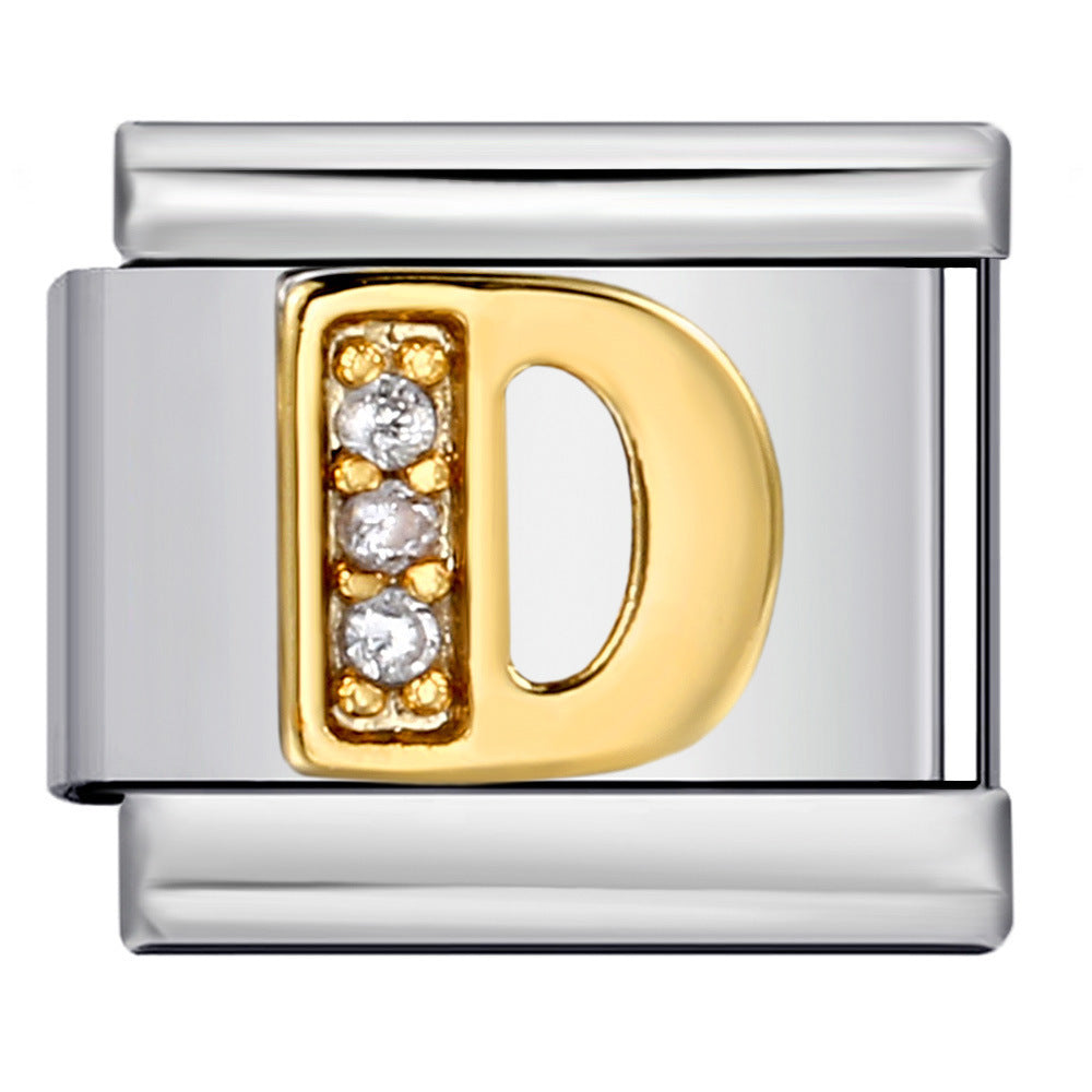 Wholesale  Italian module  stainless steel with diamond letters DIY bracelet