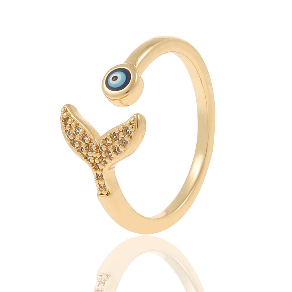 Wholesale Copper-Plated Gold-Tone Devil' s Eye Geometric Open Ring Fashion Jewelry Accessory Boutique Resale