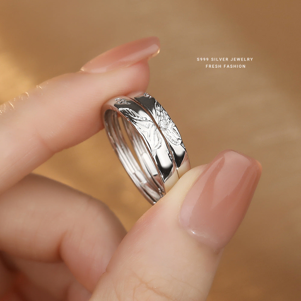 Wholesale S999 Silver Butterfly Symbiosis Open Adjustable Ring Trendy Jewelry Accessory For Couples
