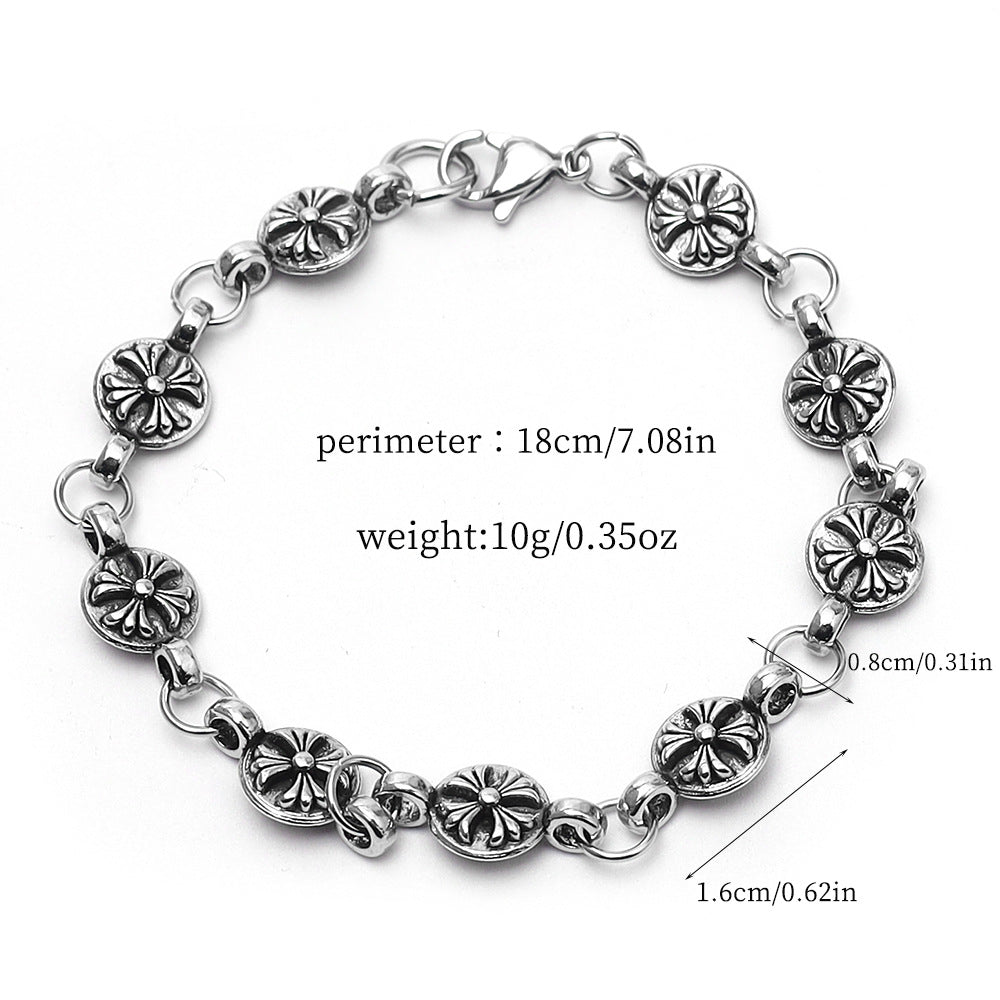 Wholesale Retro Cross Pendant Flower Bead Bracelet Unisex Couple Street Fashion Jewelry Accessory