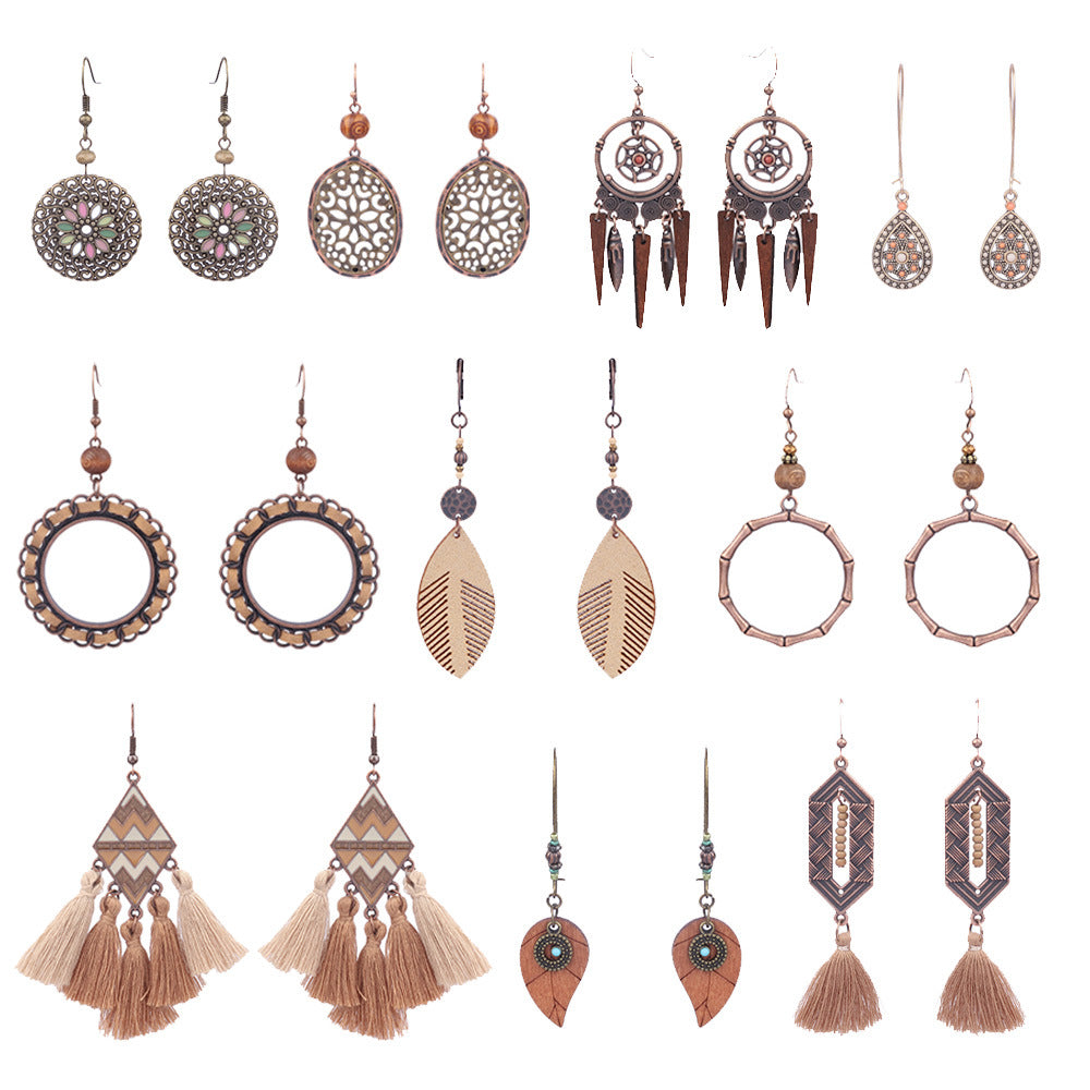 Wholesale Vintage Tassel Alloy Earrings Set Fashion Jewelry Accessory