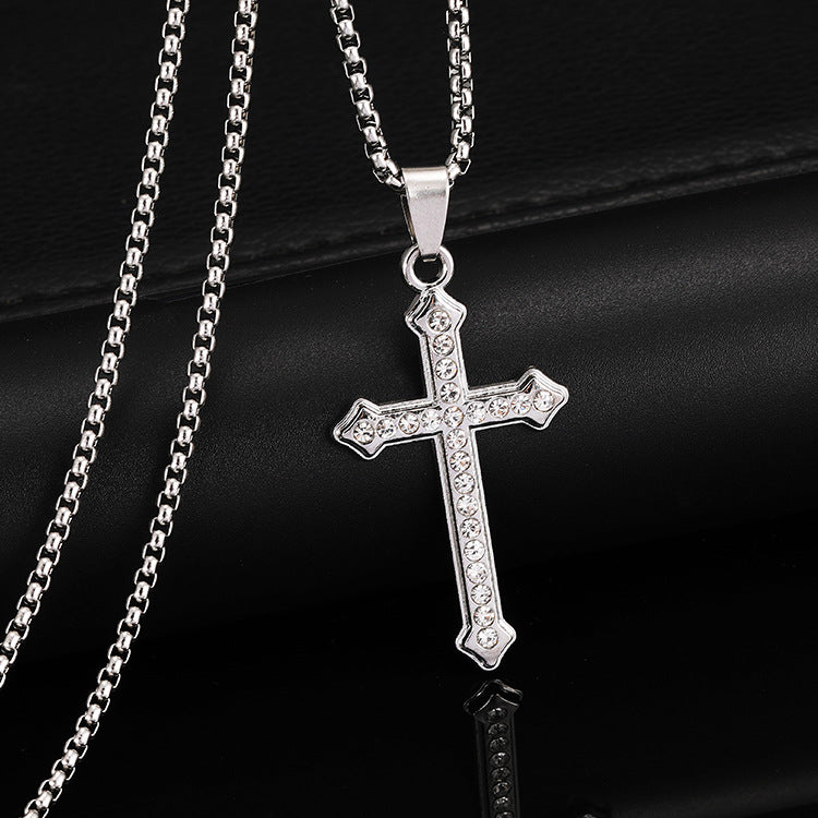 Wholesale Titanium Steel Diamond-encrusted Gold Cross Pendant Jewelry Necklaces