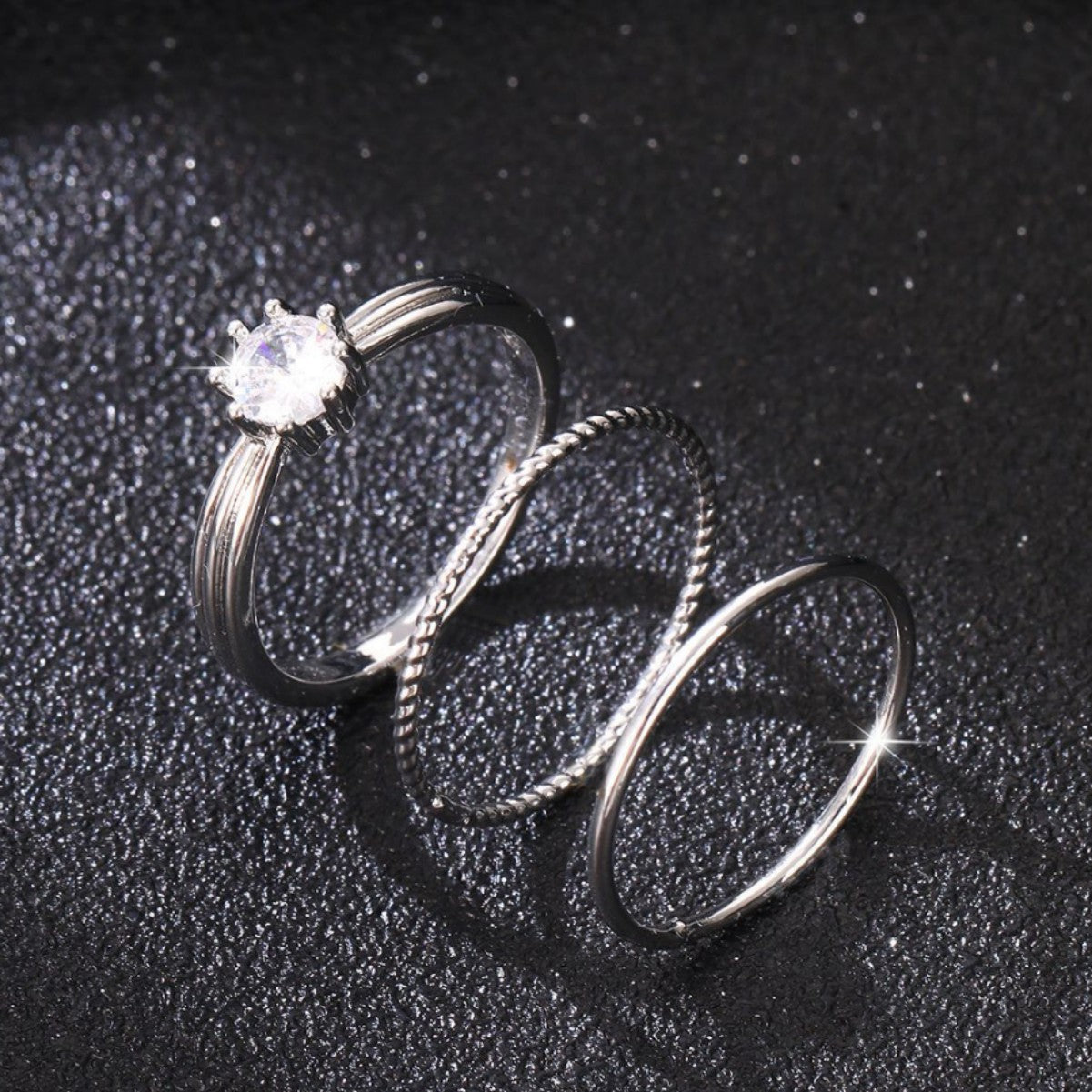 Wholesale Classic twisted plain ring multi-piece ring set with shiny white zircon ring