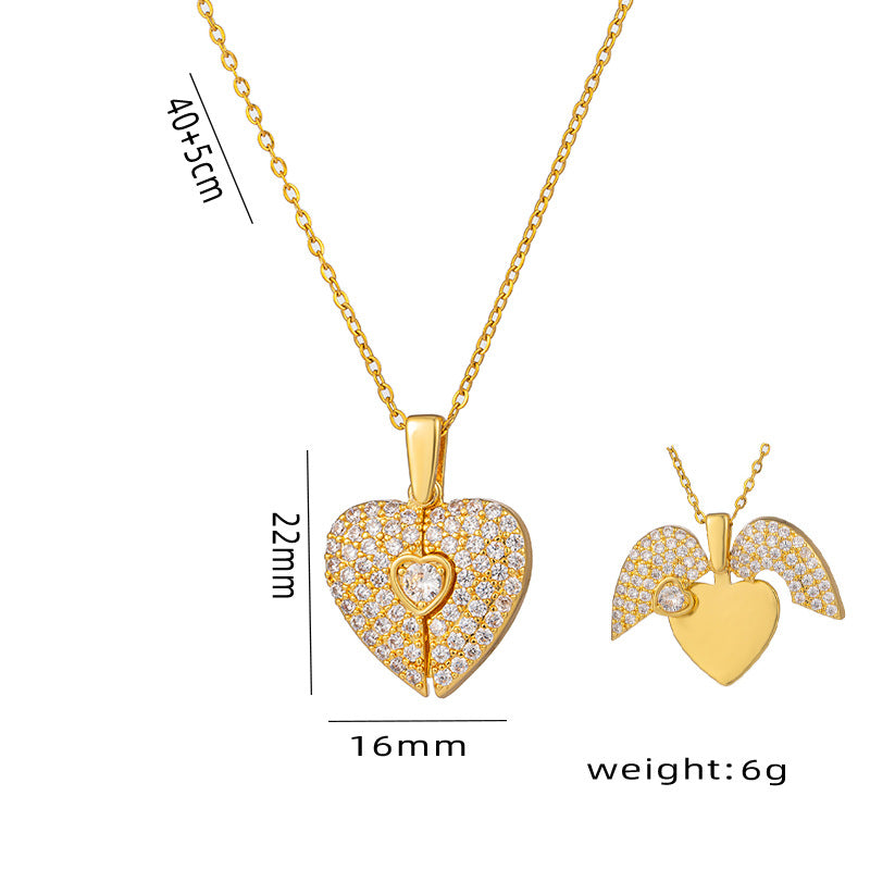 Wholesale Titanium Steel Necklace Love Necklace Heart Shaped Wings Pendant ACC-NE-Kouz004