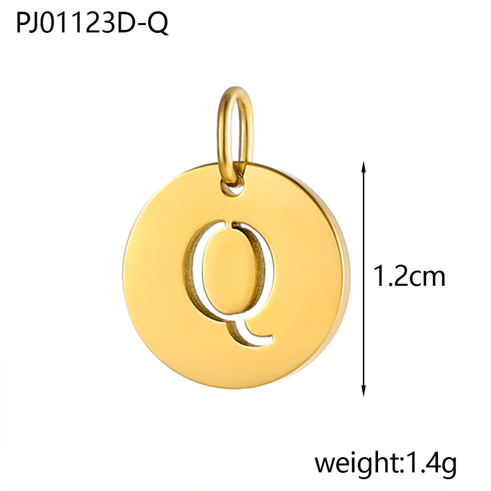 Wholesale Stainless steel round brand 26 letter hollow DIY pendant