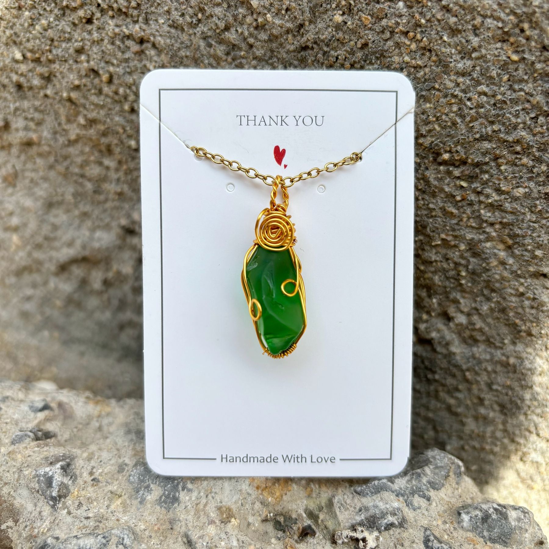 Wholesale Hand Wound Sea Glass Blue Necklace Pendant Crystal Natural Stone Crystal Mesh Bag ACC-NE-RongGuan012