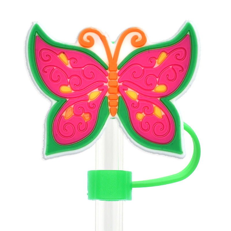 Wholesale Random 100pcs 10mm Straw Tube Cap Colored Butterfly PVC Soft Rubber Straw Plugs ACC-SCR-RYYY020